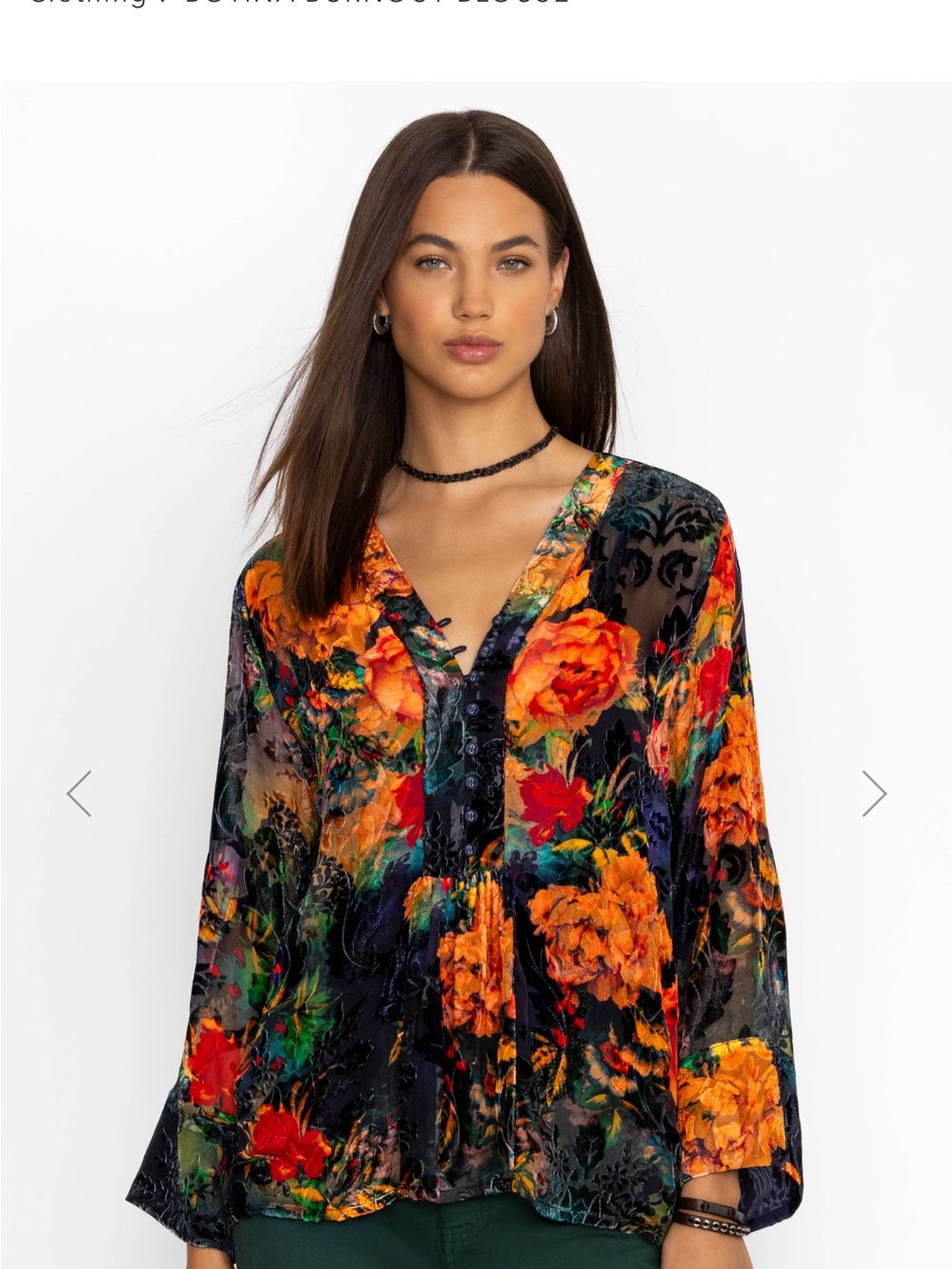 Johnny Was Floral Velvet Burnout V-Neck Blouse - comes w/navy tank